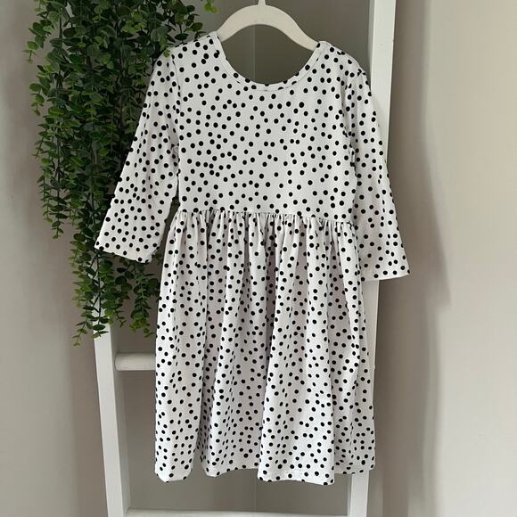 Mile & Rose Polka Dot Fit & Flare Dress White Black Girl's 5/6 - Picture 1 of 11